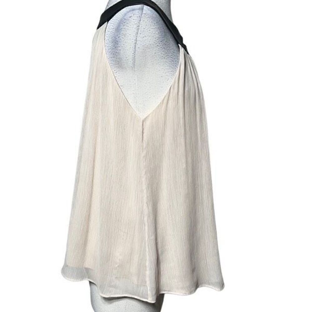 Alice + Olivia Sleeveless Chiffon Blouse with Leather Trim Size Small - Picture 3 of 5